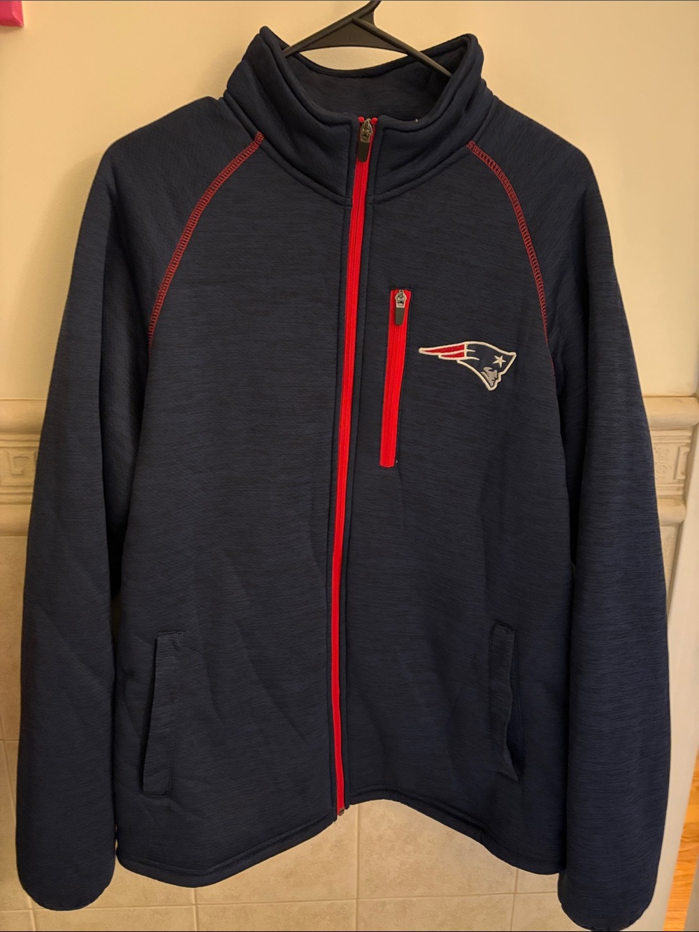 Men's Navy New England Patriots Full-Zip heavy fleece Jacket with Red Accents